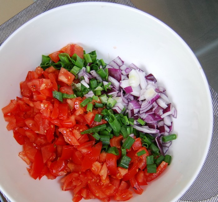 The vegetables, cut and ready to use