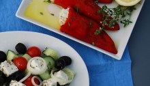 Greek salad and stuffed peppers