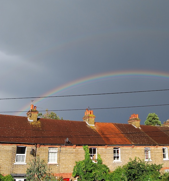 rainbow over the cottages