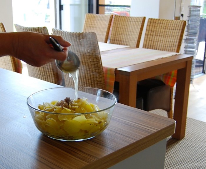 Potato Salad adding consomme