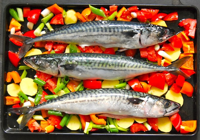 Oven-baked mackerels raw
